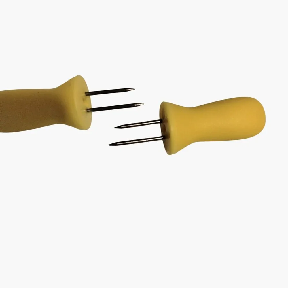 Corn On The Cob Holders Set 3 Yellow Nesting Handles Metal Prongs